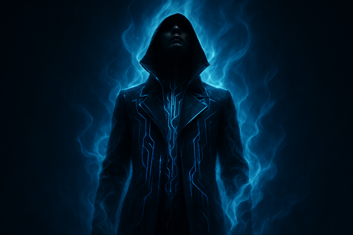 A surreal, mystical digital artwork of a human figure surrounded by ethereal blue and white flames of energy. The person’s face is shadowed and indistinct, head tilted upward as if transcending reality. The glowing aura flows from their body like light smoke, creating a powerful and emotional contrast against a dark blue background. The mood is existential, spiritual, and otherworldly — symbolizing transformation, awakening, and the burning essence of existence itself. Style: modern, cinematic lighting, high contrast, detailed, atmospheric.