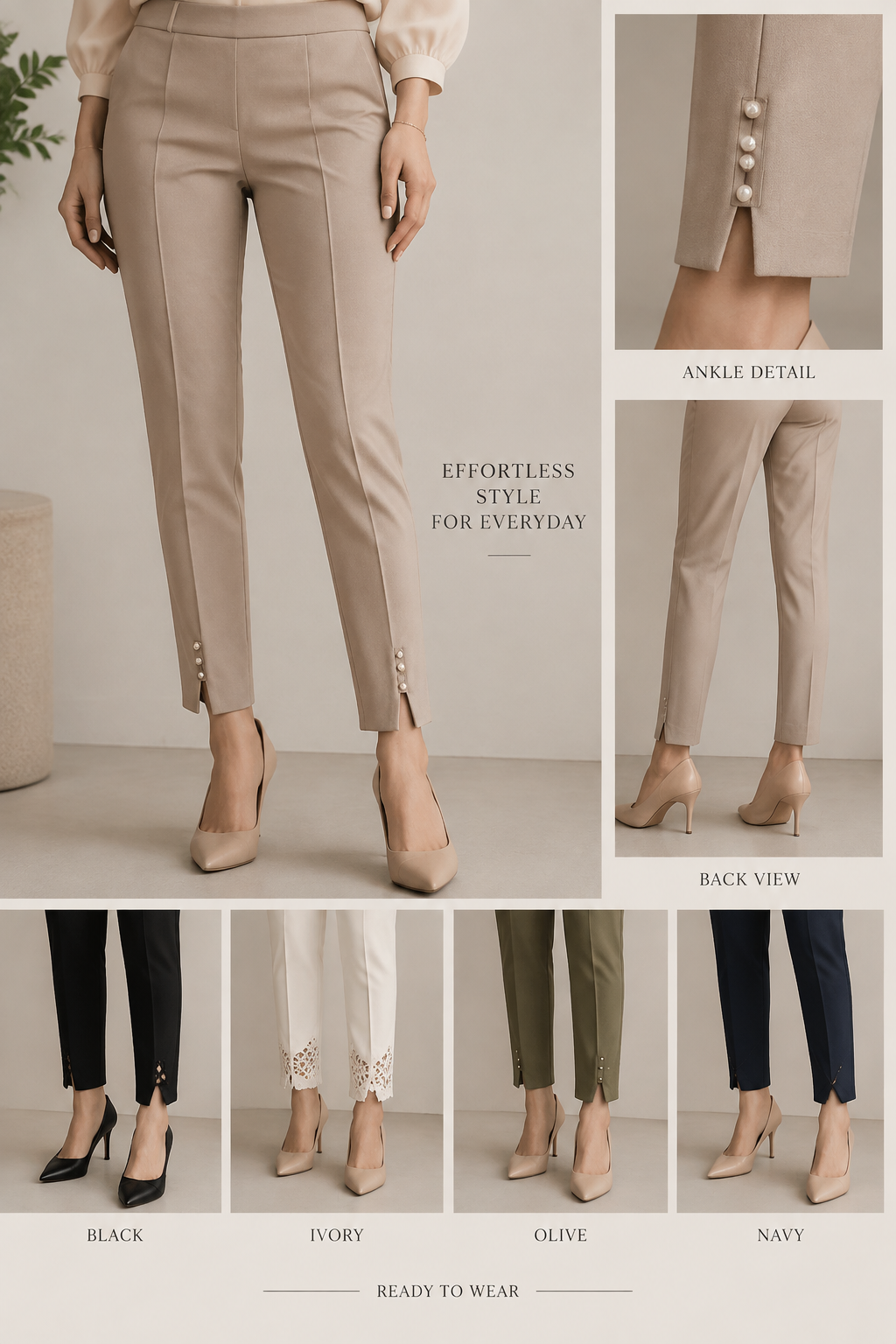 pant design for women with pencil cut and designs at ankle level
pant design for women with pencil cut and designs at ankle level, ready to wear style
