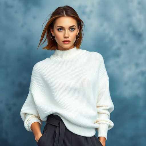 Highly realistic portrait of a Nordic woman with blonde hair and blue eyes, very few freckles on her face, gaze sharp and intellectual. The lighting should reflect the unique coolness of Northern Europe. Outfit is minimalist and modern, background is blurred in cool tones. Needs to perfectly capture the characteristics of a Scandinavian woman. solo, Centered composition