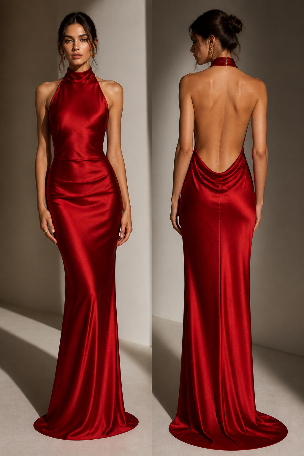 Long red dress silk fabric backless
Ready To Wear fashion design: Long red silk dress. Backless, slim fit. Floor-length.