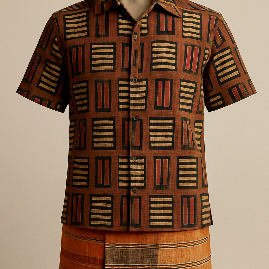 Une chemise pour homme avec du pagne tisse du Burkina Faso


Men's shirt, Burkina Faso woven loincloth, straight cut, classic silhouette, geometric pattern.