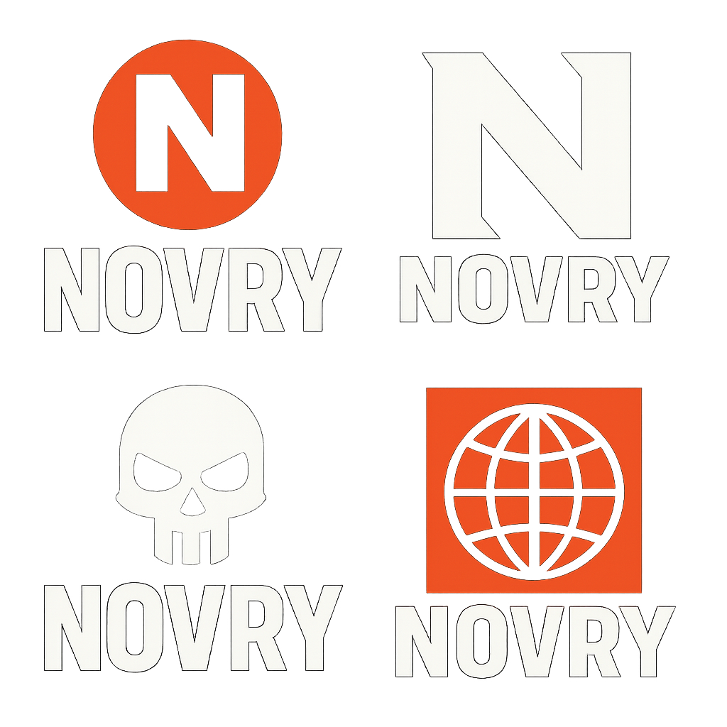 Give me streetwear logo designs for my streetwear clothing company Novry

Streetwear fashion design: **Novry Streetwear Logo Design Prompt:** Create bold, graphic logos for a streetwear brand. Focus on clean lines, strong typography, and iconic symbols. Think modern and impactful. Colors: black, white, and a single accent color.