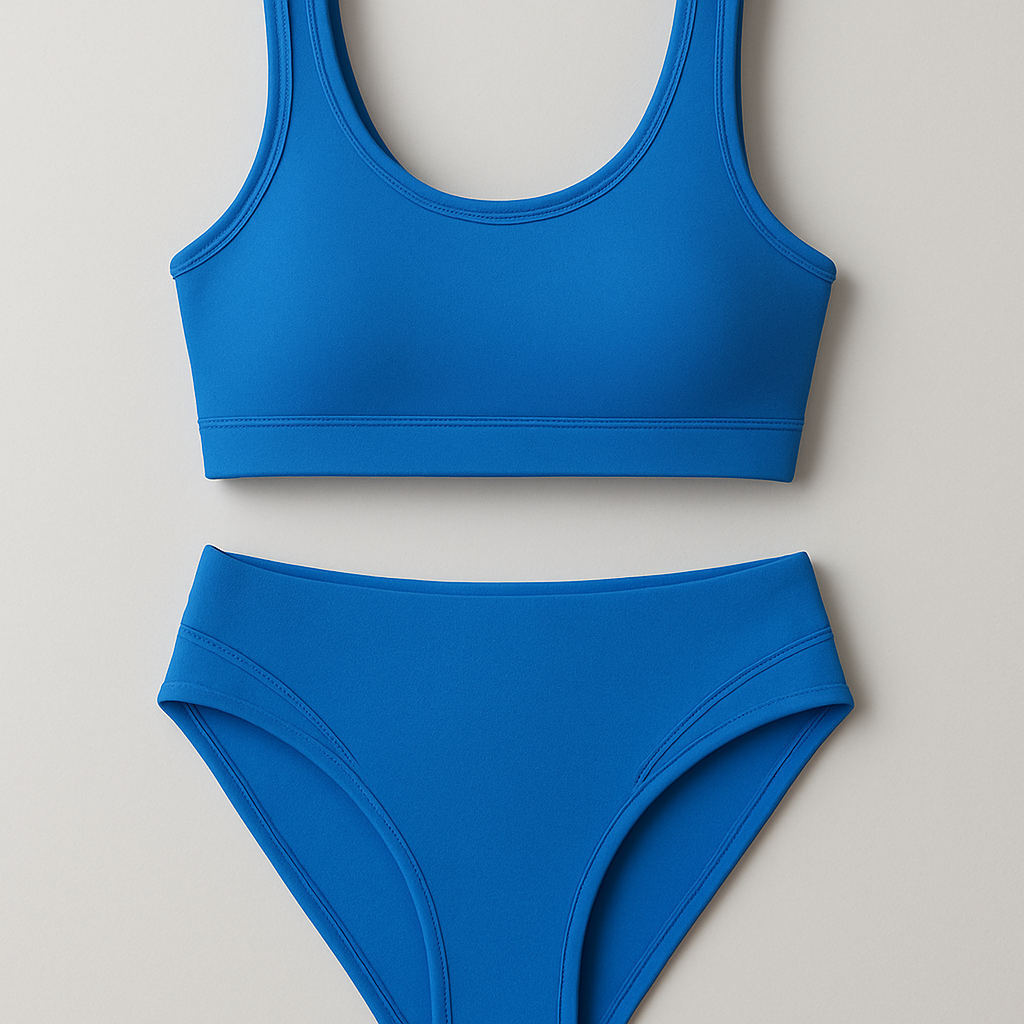 бикини
Bikini, two-piece swimwear, athletic cut, stretch knit fabric.