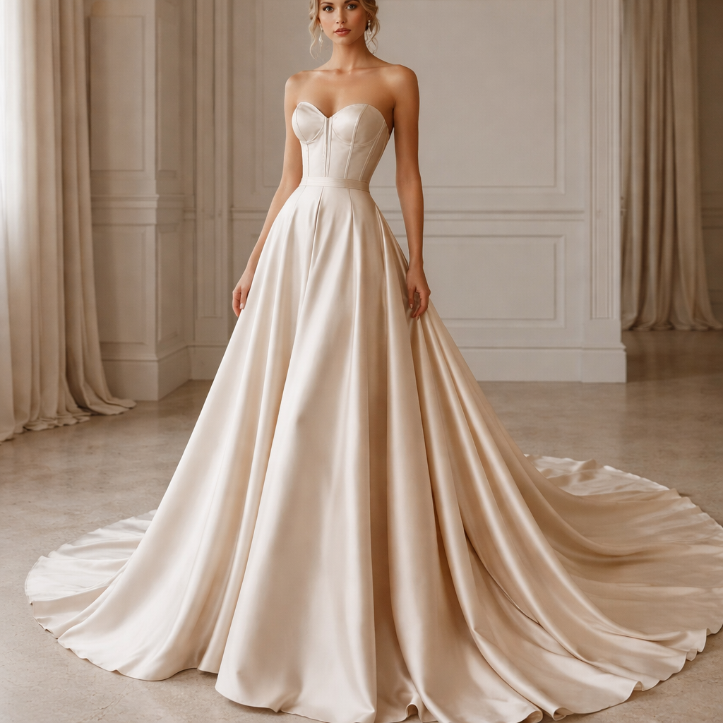 I want a prom dress that corset fit at the top and snacks and it’s like fitting all the way towards the bottom with like some flow a little bit with a train and I want it in. You can give me like any designs of what I’m trying to go just no colors that are pink. And green.
A-line satin gown with a boned corset bodice and a flowing skirt,
fitted through the hip, gently widening to a sweeping train.
No pink or green.