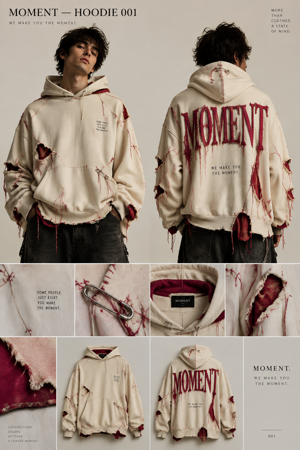 ameliore ça avec ça : MOMENT — HOODIE 001
Concept : WE MAKE YOU THE MOMENT
Nous créons le premier hoodie de MOMENT. Il doit devenir une pièce immédiatement reconnaissable et représenter l'identité de la marque.
1. Sensation recherchée
Le hoodie doit donner l'impression que la personne qui le porte est le centre de l'attention.
Il doit être :
audacieuxtrès stylécolorésophistiquéjeuneoriginallégèrement provocateurmais jamais kitsch ou surchargé
Objectif : 8–9/10 en audace, 10/10 en maîtrise.
La personne doit pouvoir le porter et se dire :
« C'est mon moment. »
2. Silhouette
Coupe oversized maîtriséeÉpaules légèrement tombantesManches assez largesVolume confortable mais élégantPas de silhouette excessivement énormeLe hoodie doit rester flatteur et portable au quotidien
La coupe doit être intéressante même sans graphisme.
3. Base du vêtement
Explorer une base ivoire / crème / couleur inattendue, plutôt qu'un noir ou gris classique.
La couleur de base doit donner une impression premium.
Éviter l'apparence d'un simple hoodie streetwear basique.
4. Construction / déconstruction
La construction du vêtement est essentielle.
Intégrer de manière très maîtrisée :
des déchirures ou ouvertures de tailles différentesdes fils volontairement laissés apparentsquelques fils pendants1 à plusieurs épingles à nourrice comme éléments de designdes coutures visibles ou inhabituelleséventuellement des superpositions de tissuséventuellement une petite touche d'une autre matière : cuir, denim, mesh, matière technique, etc.
IMPORTANT : ces éléments doivent sembler avoir été conçus dès le départ.
Il ne faut jamais donner l'impression d'un hoodie simplement abîmé.
5. Couleurs
Explorer une utilisation de couleurs forte mais sophistiquée.
Nous aimons particulièrement les couleurs vives et voulons sortir du streetwear majoritairement noir/gris.
Cependant :
pas d'arc-en-ciel aléatoire, pas de surcharge, pas de graphisme multicolore générique.
Les couleurs doivent être composées avec précision et laisser des zones de respiration.
6. Dos
Le dos est potentiellement la partie la plus importante.
Le mot :
MOMENT
doit être suffisamment grand pour être visible.
Mais il ne doit pas ressembler à un simple logo imprimé.
La typographie doit avoir une vraie personnalité et apporter une dimension mode / élégante / éditoriale.
Explorer une typographie qui peut être :
raffinéelégèrement expérimentaledéformée ou étiréeintégrée aux couturespartiellement déconstruite
Le mot doit rester immédiatement lisible.
Les détails du vêtement peuvent interagir avec les lettres.
7. Devant
Éviter absolument le classique :
petit logo MOMENT en haut à gauche.
Le devant doit être plus subtil et mystérieux.
Quelques détails peuvent être présents, mais laisser le vêtement respirer.
8. Règle fondamentale
Nous ne voulons pas simplement faire :
« un hoodie streetwear avec beaucoup de détails ».
Nous voulons créer :
un vêtement reconnaissable par sa construction.
Le designer doit donc chercher une solution originale et cohérente, même si elle sort légèrement de ce brief.
9. Référence émotionnelle
Le résultat final doit provoquer :
« C'est quoi cette pièce ? »
puis :
« Attends... elle est incroyable. »
MOMENT doit paraître comme une marque qui pourrait évoluer avec les tendances et les époques tout en conservant son identité.
Slogan de référence :
WE MAKE YOU THE MOMENT.
ameliore ça avec ça : MOMENT — HOODIE 001
Concept : WE MAKE YOU THE MOMENT
Nous créons le premier hoodie de MOMENT. Il doit devenir une pièce immédiatement reconnaissable et représenter l'identité de la marque.
1. Sensation recherchée
Le hoodie doit donner l'impression que la personne qui le porte est le centre de l'attention.
Il doit être :
audacieuxtrès stylécolorésophistiquéjeuneoriginallégèrement provocateurmais jamais kitsch ou surchargé
Objectif : 8–9/10 en audace, 10/10 en maîtrise.
La personne doit pouvoir le porter et se dire :
« C'est mon moment. »
2. Silhouette
Coupe oversized maîtriséeÉpaules légèrement tombantesManches assez largesVolume confortable mais élégantPas de silhouette excessivement énormeLe hoodie doit rester flatteur et portable au quotidien
La coupe doit être intéressante même sans graphisme.
3. Base du vêtement
Explorer une base ivoire / crème / couleur inattendue, plutôt qu'un noir ou gris classique.
La couleur de base doit donner une impression premium.
Éviter l'apparence d'un simple hoodie streetwear basique.
4. Construction / déconstruction
La construction du vêtement est essentielle.
Intégrer de manière très maîtrisée :
des déchirures ou ouvertures de tailles différentesdes fils volontairement laissés apparentsquelques fils pendants1 à plusieurs épingles à nourrice comme éléments de designdes coutures visibles ou inhabituelleséventuellement des superpositions de tissuséventuellement une petite touche d'une autre matière : cuir, denim, mesh, matière technique, etc.
IMPORTANT : ces éléments doivent sembler avoir été conçus dès le départ.
Il ne faut jamais donner l'impression d'un hoodie simplement abîmé.
5. Couleurs
Explorer une utilisation de couleurs forte mais sophistiquée.
Nous aimons particulièrement les couleurs vives et voulons sortir du streetwear majoritairement noir/gris.
Cependant :
pas d'arc-en-ciel aléatoire, pas de surcharge, pas de graphisme multicolore générique.
Les couleurs doivent être composées avec précision et laisser des zones de respiration.
6. Dos
Le dos est potentiellement la partie la plus importante.
Le mot :
MOMENT
doit être suffisamment grand pour être visible.
Mais il ne doit pas ressembler à un simple logo imprimé.
La typographie doit avoir une vraie personnalité et apporter une dimension mode / élégante / éditoriale.
Explorer une typographie qui peut être :
raffinéelégèrement expérimentaledéformée ou étiréeintégrée aux couturespartiellement déconstruite
Le mot doit rester immédiatement lisible.
Les détails du vêtement peuvent interagir avec les lettres.
7. Devant
Éviter absolument le classique :
petit logo MOMENT en haut à gauche.
Le devant doit être plus subtil et mystérieux.
Quelques détails peuvent être présents, mais laisser le vêtement respirer.
8. Règle fondamentale
Nous ne voulons pas simplement faire :
« un hoodie streetwear avec beaucoup de détails ».
Nous voulons créer :
un vêtement reconnaissable par sa construction.
Le designer doit donc chercher une solution originale et cohérente, même si elle sort légèrement de ce brief.
9. Référence émotionnelle
Le résultat final doit provoquer :
« C'est quoi cette pièce ? »
puis :
« Attends... elle est incroyable. »
MOMENT doit paraître comme une marque qui pourrait évoluer avec les tendances et les époques tout en conservant son identité.
Slogan de référence :
WE MAKE YOU THE MOMENT.