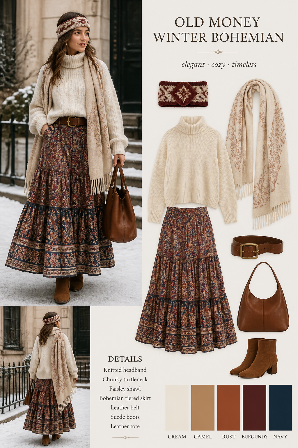 create winter out fit old money look and comfy with matching head band catchy color skirt outfit
create winter out fit old money look and comfy with matching head band catchy color skirt outfit, bohemian style