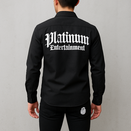 Vato gangsta ware like dickies brand button up shirts, need the words already platinum entertainment on back in old English font and pant skinny jeans black like Amari with Ape logos on back pocket 