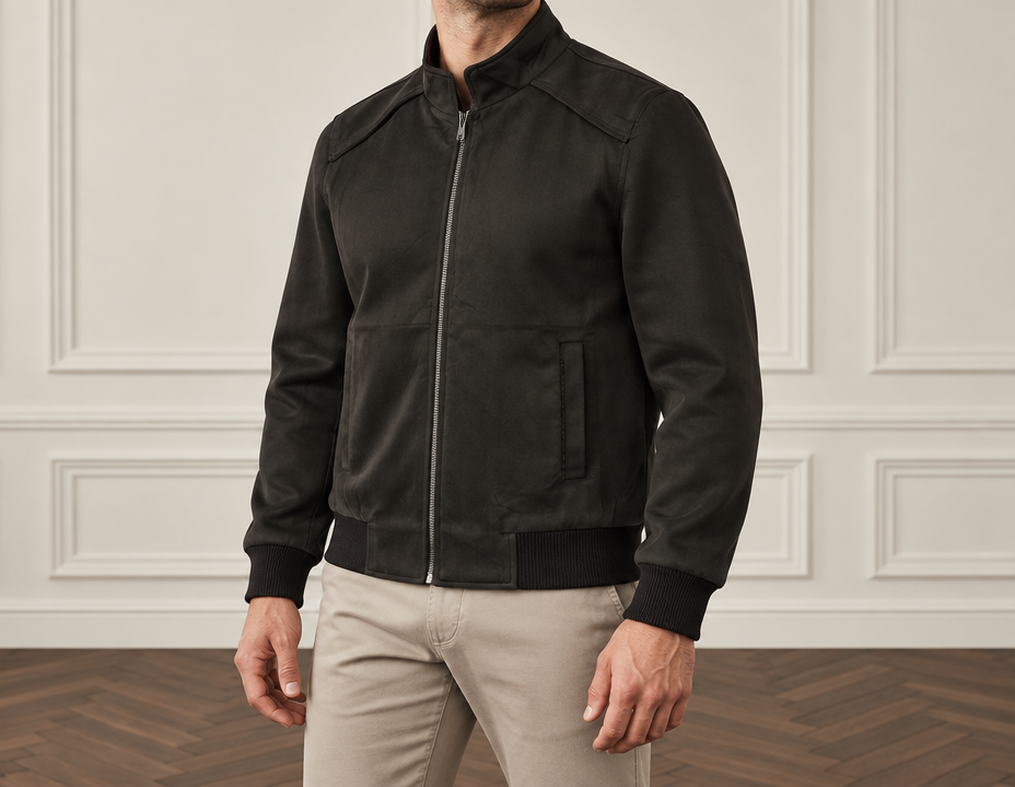 On-model photoshoot (studio)
Show the garment from the image worn by a professional fashion model standing in a professional photo studio with a clean seamless background and soft editorial lighting. Reproduce the garment's exact design, color, fabric and details faithfully. Full-body shot, photorealistic, no text. Additional instructions: Premium men's fashion e-commerce product photography of an outerwear garment, matching the supplied reference image EXACTLY in composition, body position, pose, body rotation, camera angle, proportions, framing and premium studio aesthetic.
The supplied outerwear product image is the absolute product reference.
COMPOSITION:
Upper-body men's fashion catalogue photograph.
Reproduce the SAME framing and proportions as the supplied pose reference.
Show the male model approximately from the LOWER CHIN / NECK AREA down to the UPPER THIGHS.
The FACE must remain outside the frame.
No eyes.
No nose.
No full face visible.
Only a small portion of the lower chin and neck may be visible at the very top of the frame.
The complete outerwear garment must be clearly visible:
collar,
shoulders,
chest,
front closure,
sleeves,
cuffs,
pockets,
waist,
and bottom hem.
Both hands must be visible.
Only the upper portion of the trousers should appear at the bottom of the frame.
The outerwear garment must occupy the majority of the photograph and remain the dominant visual focus.
POSE — ABSOLUTELY CRITICAL:
Reproduce the SAME subtle three-quarter / semi-side body position as the reference photograph.
The model must NOT stand completely front-facing.
The body is subtly rotated relative to the camera.
The LEFT SHOULDER is positioned FORWARD and slightly CLOSER TO THE CAMERA.
The RIGHT SHOULDER is positioned slightly FARTHER BACK.
The LEFT SIDE of the torso is slightly closer to the camera.
The torso and hips follow the same subtle natural rotation.
The rotation should remain approximately 10–20 degrees.
This is NOT a strong side profile.
LEFT SHOULDER FORWARD is mandatory.
Do NOT mirror the pose.
Do NOT place the right shoulder forward.
Do NOT make the shoulders symmetrical and frontal.
Do NOT make the model completely front-facing.
Do NOT create a strong side profile.
The pose must look calm, masculine, natural and premium.
ARMS AND HANDS:
Both arms hang naturally and STRAIGHT DOWN alongside the body, matching the reference.
The elbows remain naturally relaxed without creating an intentional bent-arm pose.
Both hands hang naturally beside the upper thighs.
Fingers remain relaxed and naturally separated.
The hand on the forward side follows the natural three-quarter perspective of the body.
No hands in pockets.
No crossed arms.
No raised arms.
No touching the outerwear.
No holding the collar.
No touching the zipper.
No adjusting buttons.
No pulling the garment.
No fashion gestures.
Both hands must remain naturally visible.
OUTERWEAR — ABSOLUTE PRODUCT PRESERVATION:
Use the EXACT outerwear garment from the supplied product image.
The generated garment must look like the EXACT SAME physical product as the source.
Preserve the exact:
design,
color,
shade,
material,
fabric texture,
surface finish,
silhouette,
fit,
proportions,
length,
shoulder construction,
shoulder width,
collar shape,
collar height,
hood if present,
sleeve shape,
sleeve width,
sleeve length,
cuffs,
front closure,
zipper,
zipper color,
zipper shape,
buttons if present,
snap buttons if present,
pockets,
pocket shape,
pocket size,
pocket position,
pocket zippers,
decorative trims,
contrast details,
waist construction,
bottom hem,
ribbing if present,
elastic details if present,
padding if present,
quilting if present,
stitching,
seams,
hardware,
logos if present,
and every other visible original construction detail.
Do NOT redesign the outerwear.
Do NOT simplify the outerwear.
Do NOT change its color.
Do NOT change its shade.
Do NOT change its material.
Do NOT change its texture.
Do NOT change its proportions.
Do NOT make it tighter.
Do NOT make it looser.
Do NOT make it oversized.
Do NOT shorten it.
Do NOT lengthen it.
Do NOT change the collar.
Do NOT change the shoulders.
Do NOT change the sleeves.
Do NOT change the cuffs.
Do NOT change the pockets.
Do NOT move the pockets.
Do NOT add pockets.
Do NOT remove pockets.
Do NOT change the zipper.
Do NOT change the hardware.
Do NOT add details that are not present in the source.
Do NOT remove original details.
Every distinctive design element visible in the supplied product must remain clearly recognizable.
FIT:
Preserve the EXACT original fit and silhouette of the supplied outerwear.
Maintain the original:
shoulder position,
chest volume,
body width,
sleeve width,
sleeve length,
waist width,
garment length,
and hem proportions.
The garment must sit naturally on the male body without becoming artificially tight or oversized.
Preserve the natural structure and intended shape of the original product.
FABRIC AND MATERIAL:
Reproduce the exact material character visible in the supplied outerwear reference.
Preserve the original:
fabric texture,
surface structure,
fabric weight,
thickness,
matte or subtle sheen level,
softness or structure,
and natural folds.
The fabric must look realistic and premium.
Do NOT create artificial gloss.
Do NOT create a plastic texture.
Do NOT make matte fabric shiny.
Do NOT make structured fabric excessively soft.
Do NOT change the apparent material.
CLOSURE:
Preserve the intended styling of the supplied outerwear.
If the supplied product is shown CLOSED / ZIPPED, keep it naturally closed.
If the supplied product is shown OPEN / UNZIPPED, keep it naturally open.
Do NOT independently change the closure unless specifically instructed.
If closed, the front closure must remain straight, clean and natural without distorting the garment.
TROUSERS:
Use clean premium men's trousers or jeans only as a secondary styling element.
Only the upper portion of the trousers should be visible at the bottom of the frame.
Automatically choose a subtle neutral trouser color that naturally complements the EXACT color of the outerwear.
The trousers must remain visually secondary.
They must NOT distract attention from the outerwear.
CAMERA AND FRAMING:
Match the reference photograph as closely as possible.
Upper-body premium catalogue composition.
Camera positioned approximately at CHEST LEVEL.
Natural premium catalogue perspective.
The camera observes the model from the same subtle three-quarter angle as the reference.
The LEFT side of the model is slightly closer to the camera.
Do NOT center the model into a perfectly symmetrical frontal position.
No wide-angle distortion.
No dramatic camera angle.
No exaggerated shoulders.
No distorted torso.
No distorted arms.
No distorted hands.
Maintain realistic male proportions.
STUDIO — MATCH THE REFERENCE:
Elegant premium minimalist indoor studio.
Warm light greige / off-white wall.
Classic rectangular decorative wall moulding matching the reference aesthetic.
Dark warm brown wooden parquet floor with a refined herringbone pattern visible in the lower part of the photograph.
Soft diffused natural-looking studio lighting.
Subtle directional light that accurately reveals the material, texture and construction of the outerwear.
Soft realistic shadows.
Neutral warm color temperature.
No furniture.
No decorations.
No props.
No plants.
No visible studio equipment.
The environment must look clean, sophisticated, understated and expensive.
IMAGE STYLE:
Ultra-photorealistic.
Premium European menswear e-commerce photography.
Natural male anatomy.
Realistic skin texture.
Highly realistic garment texture.
Accurate fabric construction.
Accurate seams and hardware.
Natural fabric folds.
Soft controlled lighting.
Clean premium catalogue aesthetic.
Understated luxury.
No excessive retouching.
No cinematic effects.
No dramatic lighting.
No artificial fabric shine.
STRICT REFERENCE RULES:
OUTERWEAR IS THE MAIN PRODUCT.
USE THE EXACT OUTERWEAR FROM THE SUPPLIED PRODUCT IMAGE.
PRESERVE THE EXACT:
COLOR,
MATERIAL,
TEXTURE,
FIT,
SILHOUETTE,
LENGTH,
COLLAR,
SLEEVES,
CUFFS,
CLOSURE,
ZIPPER,
POCKETS,
HARDWARE,
STITCHING,
SEAMS,
AND ALL ORIGINAL PRODUCT DETAILS.
MATCH THE REFERENCE COMPOSITION AND POSE.
LEFT SHOULDER FORWARD AND CLOSER TO CAMERA.
RIGHT SHOULDER SLIGHTLY BACK.
LEFT SIDE OF TORSO CLOSER TO CAMERA.
SUBTLE THREE-QUARTER / SEMI-SIDE BODY ROTATION.
NEVER MIRROR THE POSE.
NEVER PUT THE RIGHT SHOULDER FORWARD.
NEVER MAKE THE MODEL COMPLETELY FRONT-FACING.
NEVER CREATE A STRONG SIDE PROFILE.
BOTH ARMS STRAIGHT DOWN.
BOTH HANDS NATURALLY RELAXED BESIDE THE UPPER THIGHS.
NO HANDS IN POCKETS.
NO FASHION GESTURES.
NO FACE VISIBLE.
CROP FROM LOWER CHIN / NECK TO UPPER THIGHS.
COMPLETE OUTERWEAR GARMENT VISIBLE FROM COLLAR TO BOTTOM HEM.
MATCH THE REFERENCE CAMERA ANGLE AND FRAMING.
WARM OFF-WHITE MOULDED STUDIO WALL.
DARK BROWN HERRINGBONE PARQUET FLOOR.
SOFT PREMIUM CATALOGUE LIGHTING..