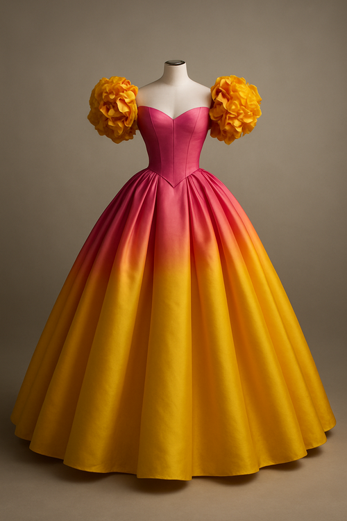 pink and yellow design with big flowers at the arms.