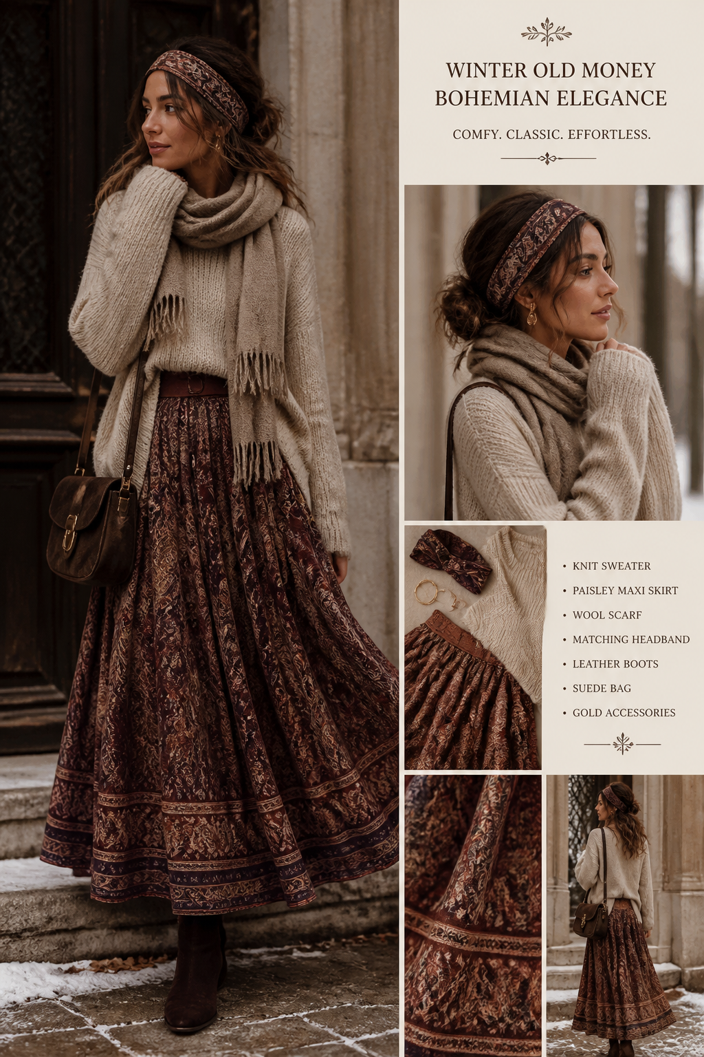 create winter out fit old money look and comfy with matching head band catchy color skirt outfit
create winter out fit old money look and comfy with matching head band catchy color skirt outfit, bohemian style