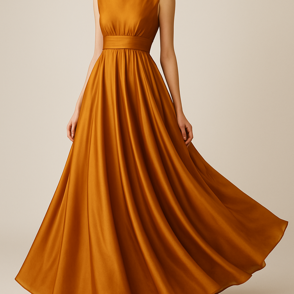 Flowing silk dress
Flowing silk dress, empire waist, A-line silhouette, solid color.