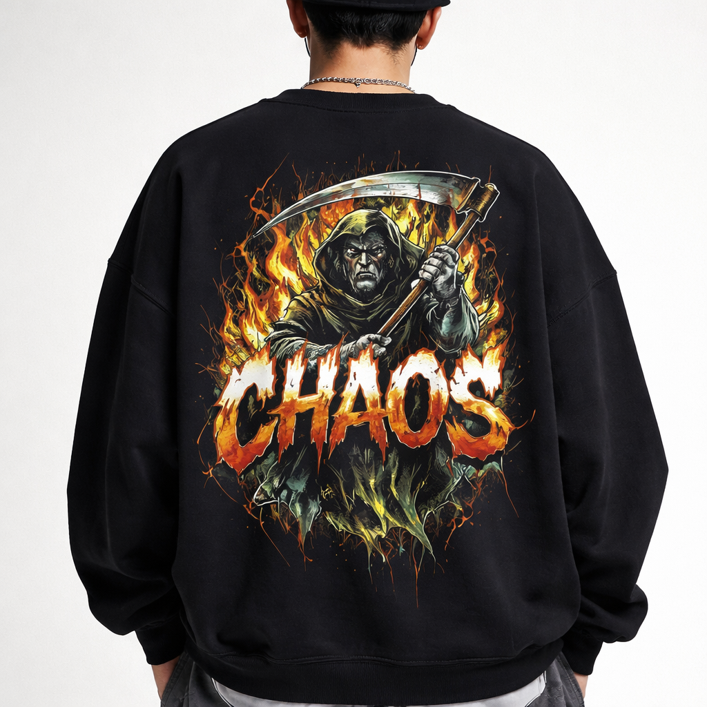 designer top
Streetwear fashion design: **Prompt:** A streetwear top, oversized fit, made from heavy cotton in a solid black color. Features a bold graphic print on the back and dropped shoulders.