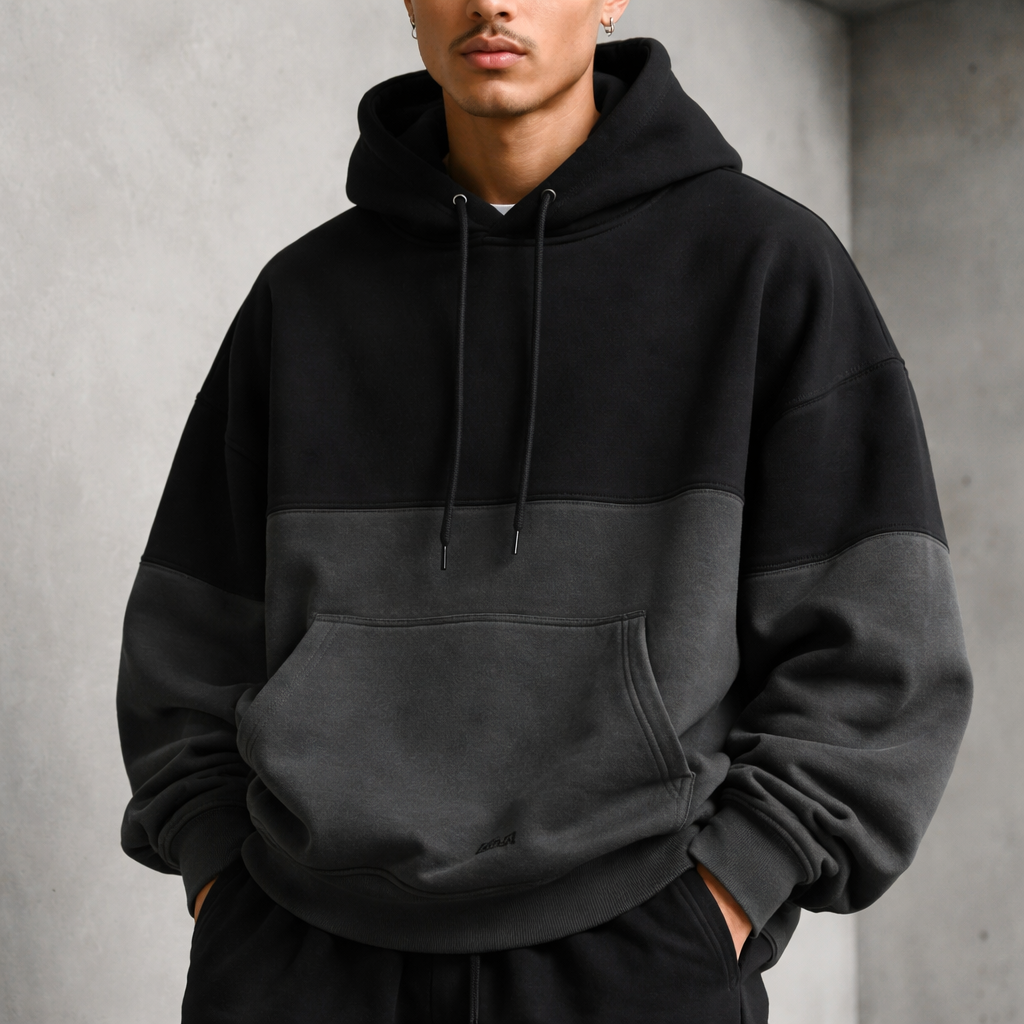 Luxury streetwear hoodie design, oversized fit, structured shoulders, minimal branding, black and charcoal color palette, premium fabric look, modern fashion editorial style, Society Art aesthetic, high-end street fashion, clean background, realistic textile detail
Luxury streetwear hoodie, oversized cut, drop shoulder silhouette, thick cotton, black and charcoal, solid pattern. Minimal branding, premium look. Modern fashion editorial.