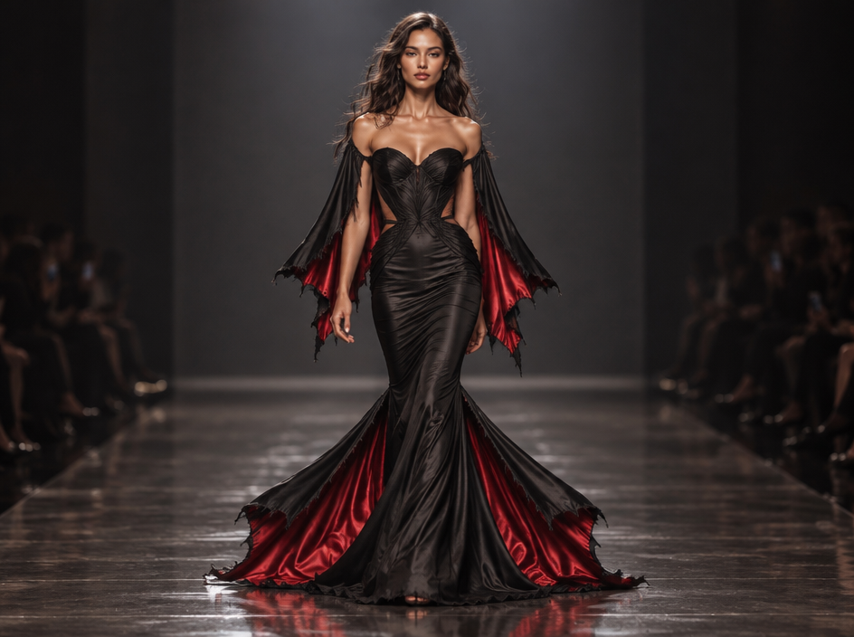 Model swap: A realistic fashion model wearing the exact dress from the reference image, a luxurious black mermaid gown with vivid red satin lining. She walks slowly on a fashion runway, gently turns around, and the long fabric flows naturally with her movement. Full-body shot, elegant cinematic lighting, realistic fabric details, preserve the original dress design, vertical 9:16 video for Instagram Reels.
Replace the model in the image with a different professional fashion model: A realistic fashion model wearing the exact dress from the reference image, a luxurious black mermaid gown with vivid red satin lining. She walks slowly on a fashion runway, gently turns around, and the long fabric flows naturally with her movement. Full-body shot, elegant cinematic lighting, realistic fabric details, preserve the original dress design, vertical 9:16 video for Instagram Reels.. Keep the exact same garment (design, color, fabric, fit and details), the same pose, the same lighting and the same background. Photorealistic, no text.