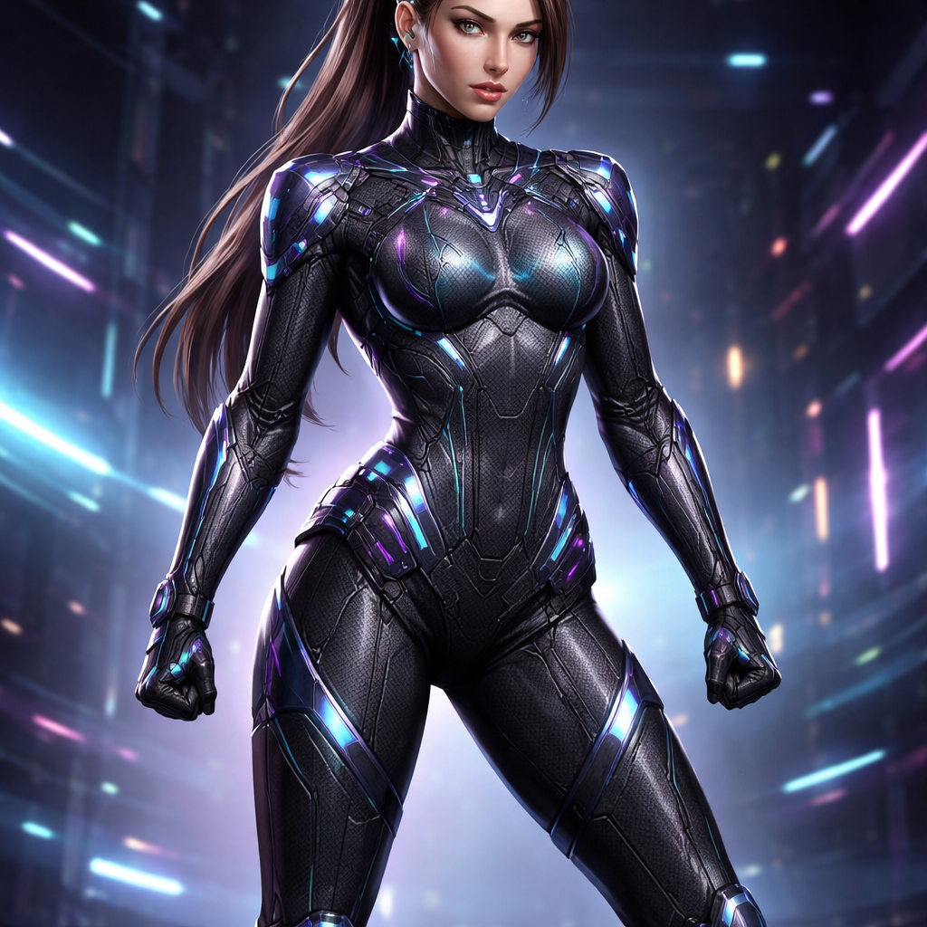A techno styled fighting suit filled with weapons for a video game
A techno styled fighting suit for a video game. Paneled **kevlar** body, **sleek silhouette**, **form-fitting cut**, **geometric seams**, **iridescent accents**.